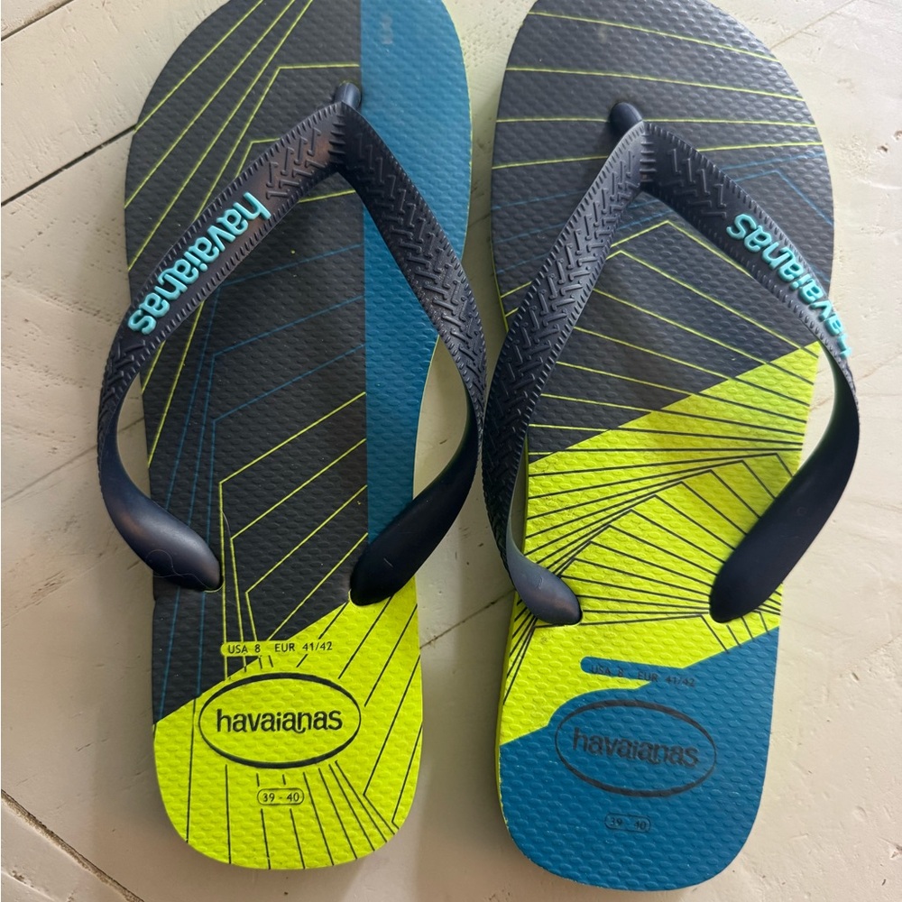 Havaianas Neon Green and Teal Flip Flops